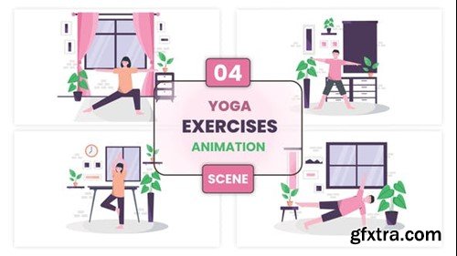 Videohive Yoga Exercises Concept Illustration Scene 52774876