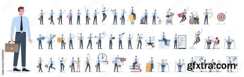 Businessman Character Set Poses And Meeting Data And Hero 6xAI