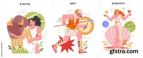 Ancient Greek Gods Flat Vector Illustration 1 10xAI