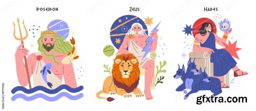 Ancient Greek Gods Flat Vector Illustration 1 10xAI