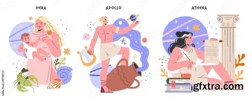 Ancient Greek Gods Flat Vector Illustration 1 10xAI