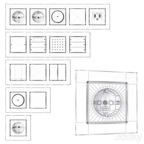 Gira E22 - set of sockets and switches