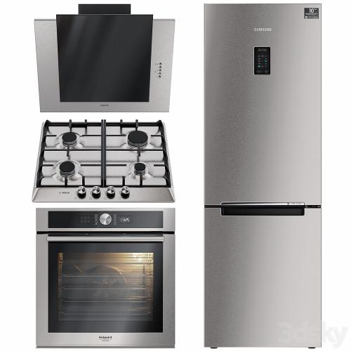 Kitchen appliances. Hood, oven, refrigerator, hob. Samsung. Bosch.