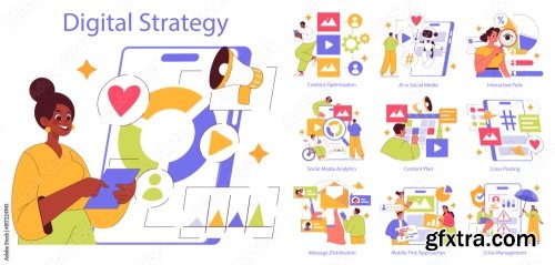 Digital Strategy Flat Vector Illustration 9xAI