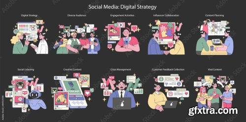 Digital Strategy Flat Vector Illustration 9xAI