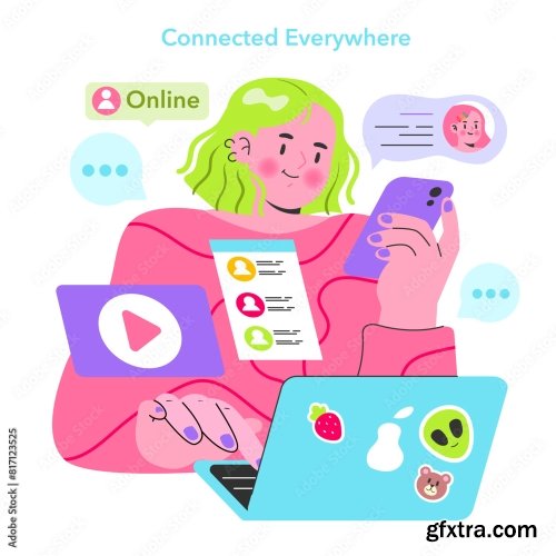 Digital Natives Flat Vector Illustration 18xAI