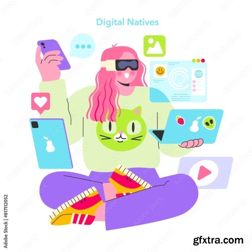 Digital Natives Flat Vector Illustration 18xAI