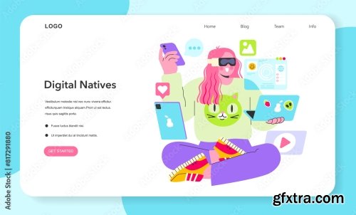 Digital Natives Flat Vector Illustration 18xAI