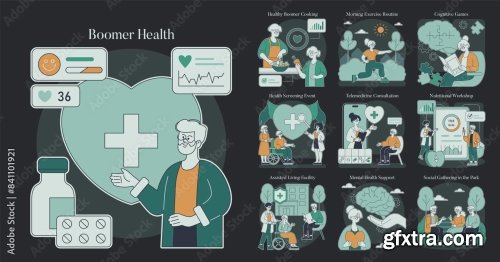 Boomer Health Flat Vector Illustration 6xAI
