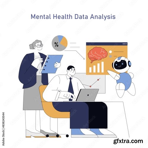 Ai In Psychology Flat Vector Illustration 14xAI