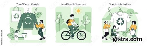 Eco Friendly Lifestyle Flat Vector Illustration 13xAI