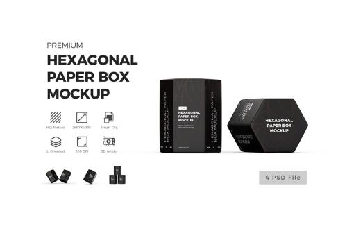 Hexagonal Paper Packaging Box Mockup