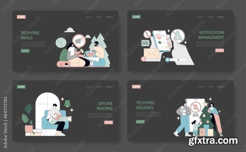 Digital Detox Flat Vector Illustration 9xAI