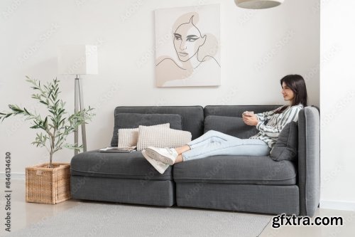 Black Sofa In Living Room 6xJPEG