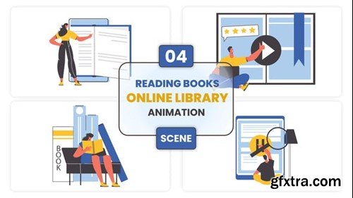 Videohive Reading Books Online Library Illustration Scene 52635874