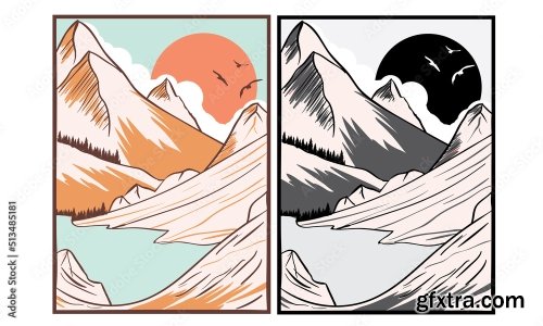 Mountain Vector Print Design 15xAI