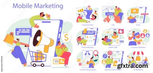 Mobile Marketing Flat Vector Illustration 16xAI