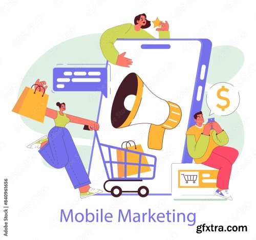 Mobile Marketing Flat Vector Illustration 16xAI