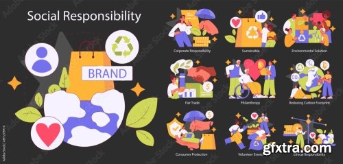 Social Responsibility Flat Vector Illustration 12xAI