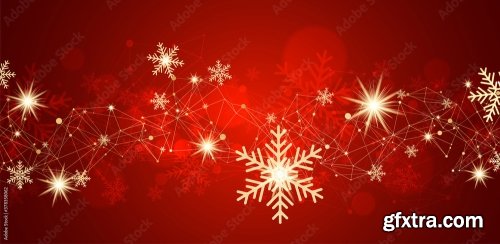 Abstract Christmas Card With Golden Snowflakes And Plexus Effect 11xAI