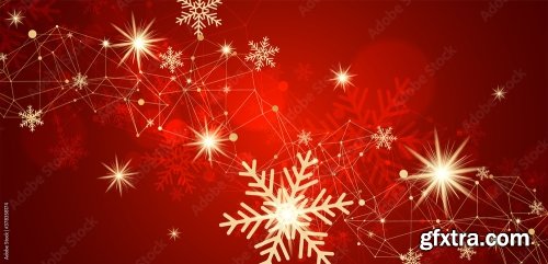 Abstract Christmas Card With Golden Snowflakes And Plexus Effect 11xAI