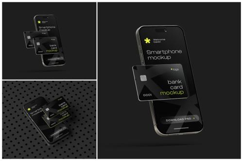 Credit Card with Smartphone Mockup Set