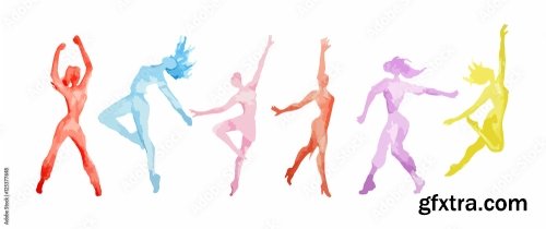 Watercolor Dance Set On White Background Dance Poses Healthy Lifestyle Getting Energy 6xJPEG