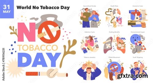 No Tobacco Day Flat Vector Illustration 17xAI