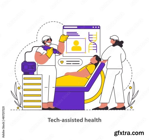 Tech Assisted Health Flat Vector Illustration 16xAI