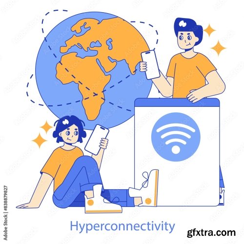 Hyperconnectivity Flat Vector Illustration 14xAI