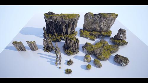 UnrealEngine - Basalt Columns and Rocks 21 Types - AssetKit PBR