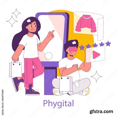 Phygital Flat Vector Illustration 15xAI