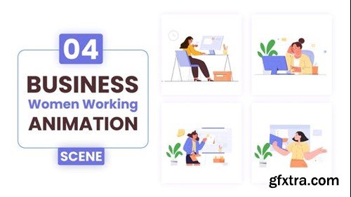 Videohive Business Women Working with Office Scene Animation 52915744