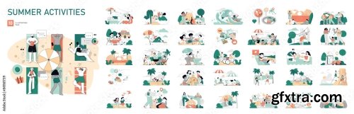 Summer Activities Flat Vector Illustration 15xAI