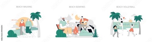 Summer Activities Flat Vector Illustration 15xAI