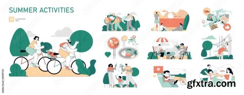 Summer Activities Flat Vector Illustration 15xAI