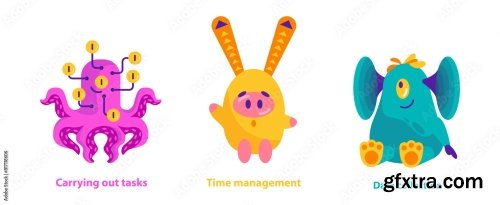 Monster Helpers Set Vector Illustration 13xAI