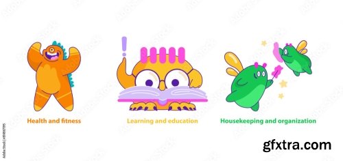 Monster Helpers Set Vector Illustration 13xAI