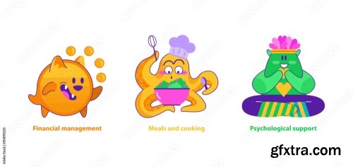 Monster Helpers Set Vector Illustration 13xAI