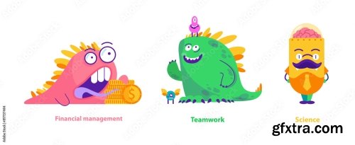 Monster Helpers Set Vector Illustration 13xAI