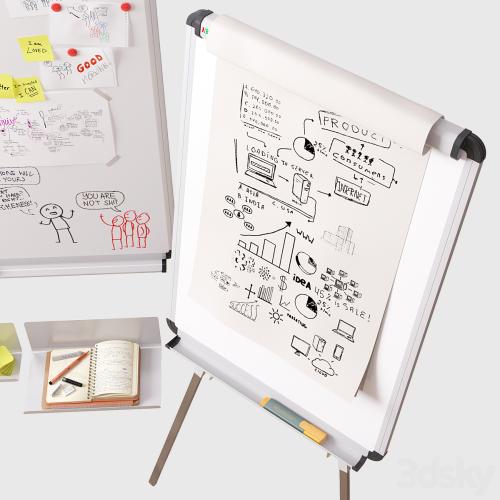 Magnetic whiteboard, Flipchart, set for creating drawings with a marker