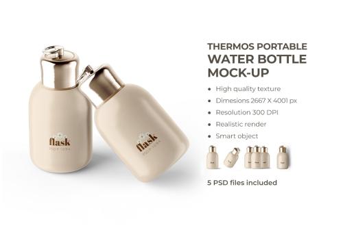 Thermos Portable Water Bottle Mockup