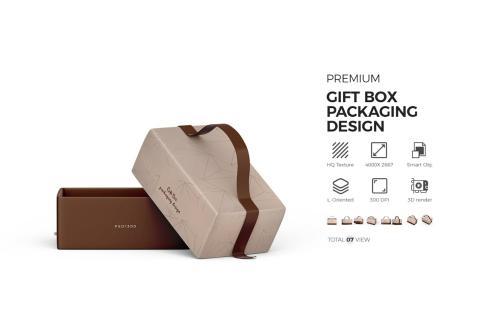 Gift Box Packaging PSD Mockup For Display