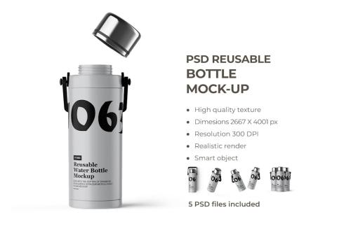 Portable Water Bottle PSD Mockup