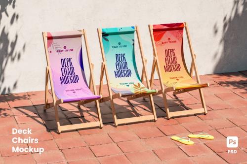 Three Folding Deck Chairs Mockup