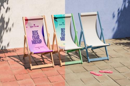 Three Folding Deck Chairs Mockup