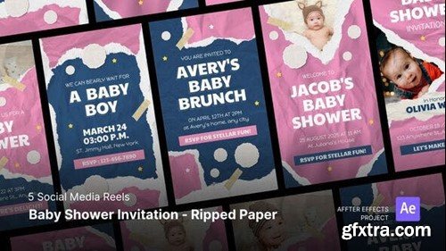 Videohive Social Media Reels - Baby Shower Invitation Ripped Paper Style After Effects Template 52743128