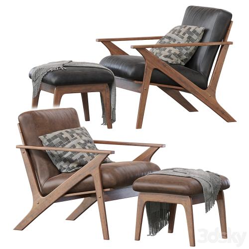 Baxton Studio Bianca Mid-Century Modern Walnut Wood Distressed Faux Leather Lounge Chair And Ottoman Set