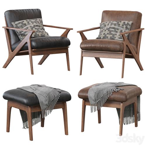 Baxton Studio Bianca Mid-Century Modern Walnut Wood Distressed Faux Leather Lounge Chair And Ottoman Set