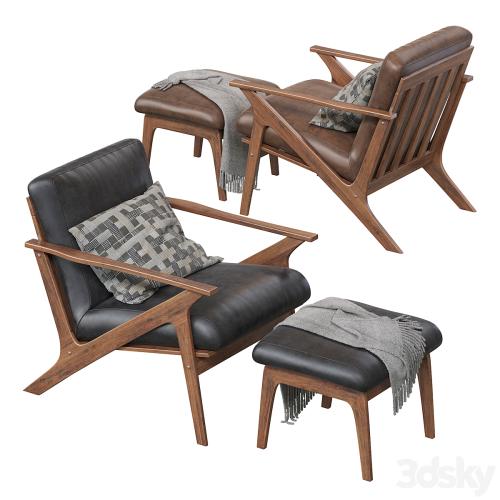 Baxton Studio Bianca Mid-Century Modern Walnut Wood Distressed Faux Leather Lounge Chair And Ottoman Set